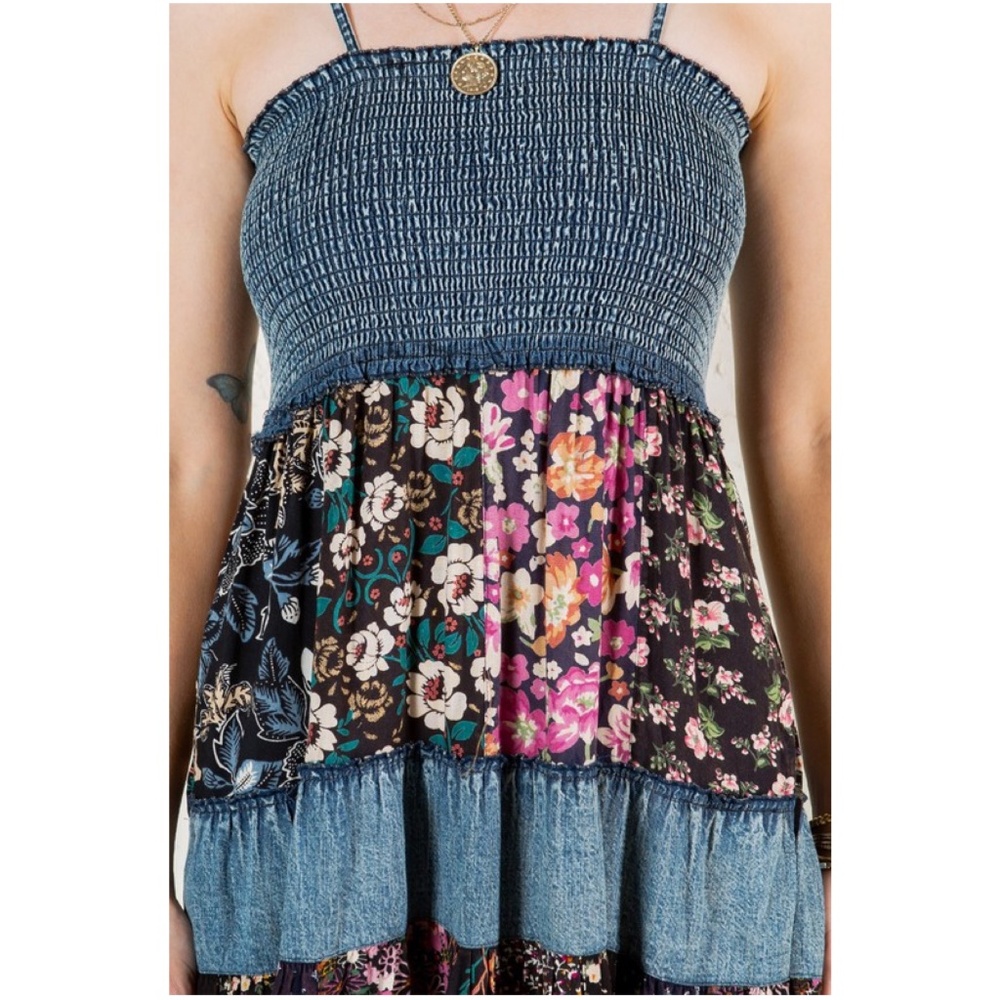 NWT Bohemian Floral Maxi Dress in Blue and Black - Picture 2 of 4